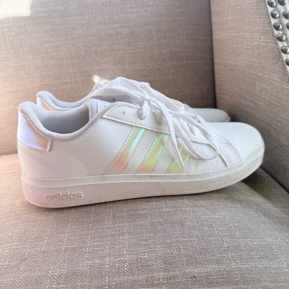 Adidas White Shoes with Iridescent Accents